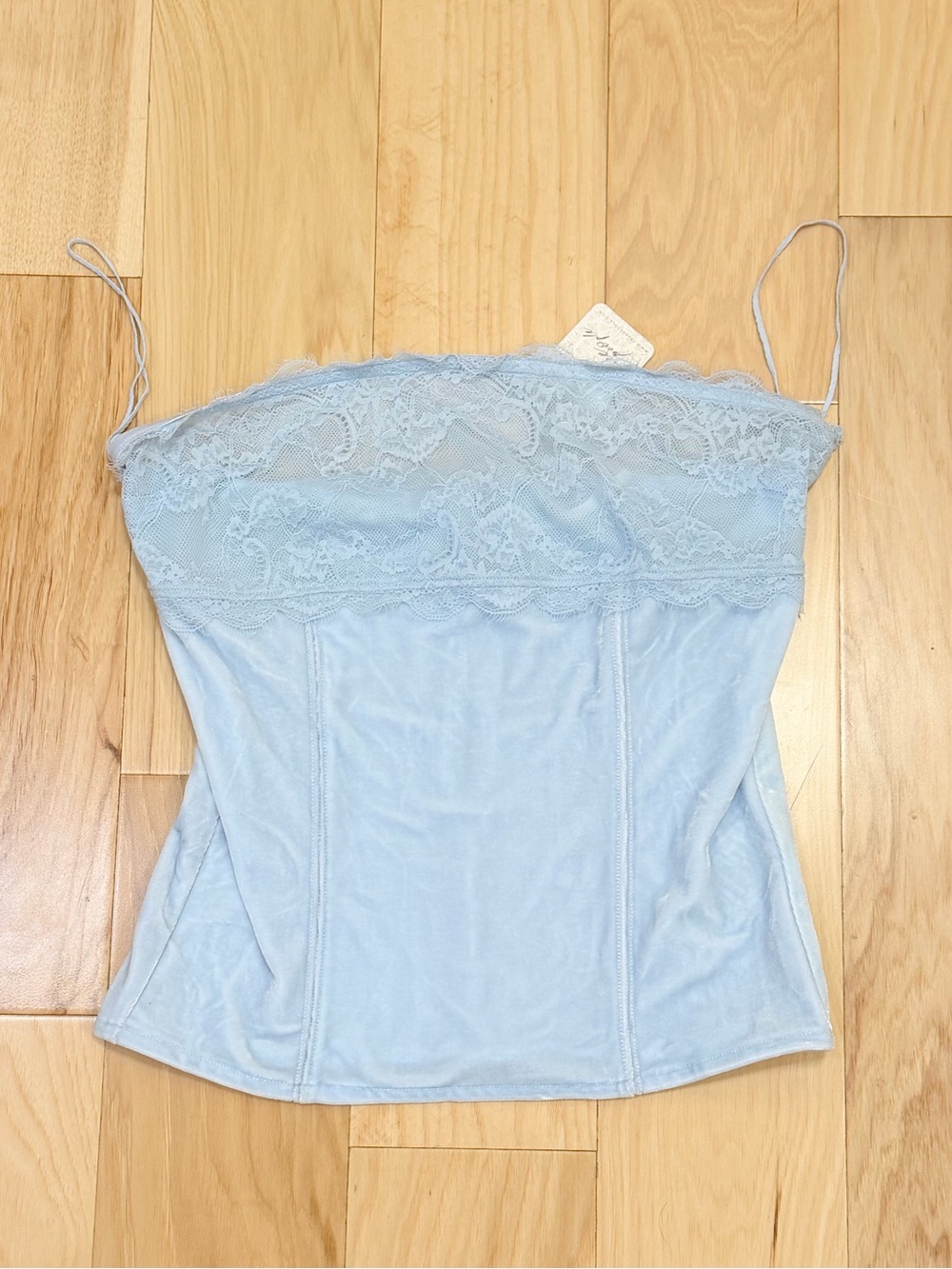 NWT Free People Women’s Light Blue Velvet Lace Trim Tube Top Strapless Corset
